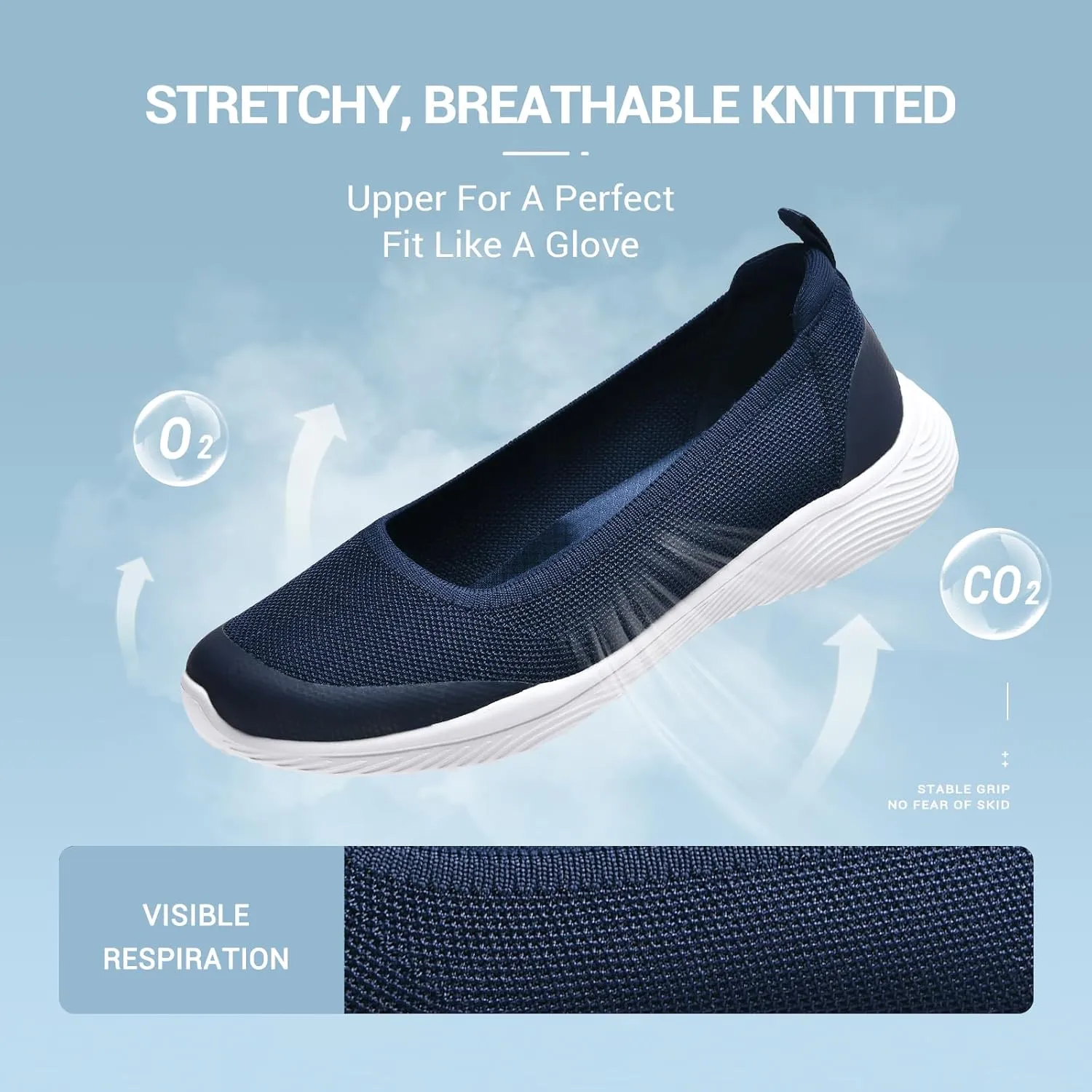 Women's Flats Slip On Shoes Knit Walking Sneakers Casual Low Wedge Nurse Loafers Comfortable Lightweight Breathable