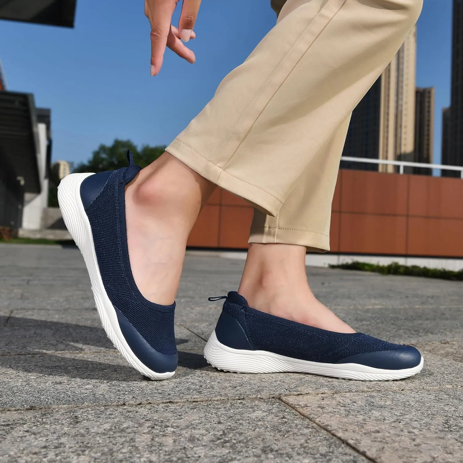 Women's Flats Slip On Shoes Knit Walking Sneakers Casual Low Wedge Nurse Loafers Comfortable Lightweight Breathable
