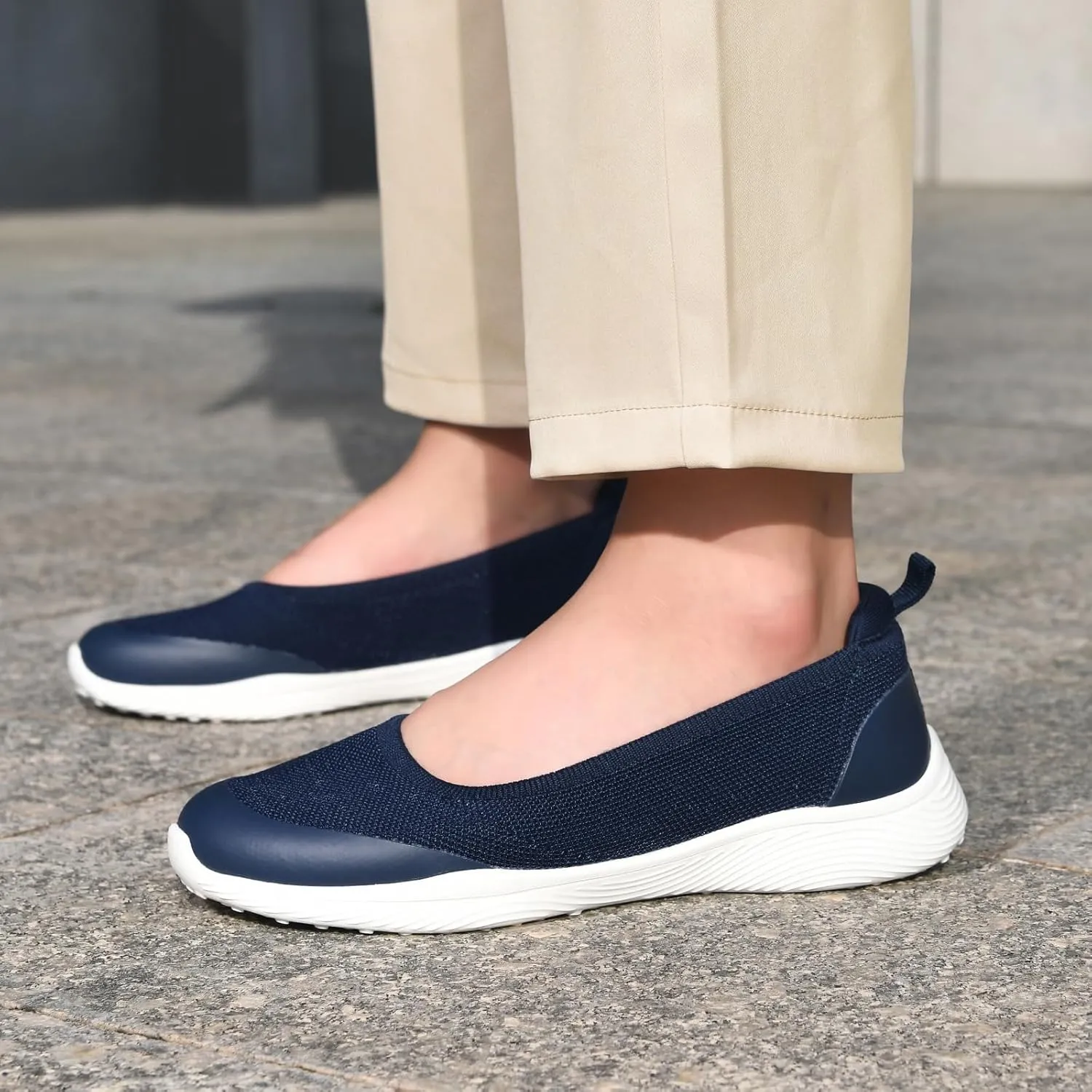 Women's Flats Slip On Shoes Knit Walking Sneakers Casual Low Wedge Nurse Loafers Comfortable Lightweight Breathable