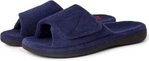 Women's Fuzzy Adjustable Arch Support Slippers Open Toe House Shoes for Orthopedic Plantar Fasciitis Furry Indoor Outdoor Slide Slippers All Season Black NavyBlue Color US6-US11