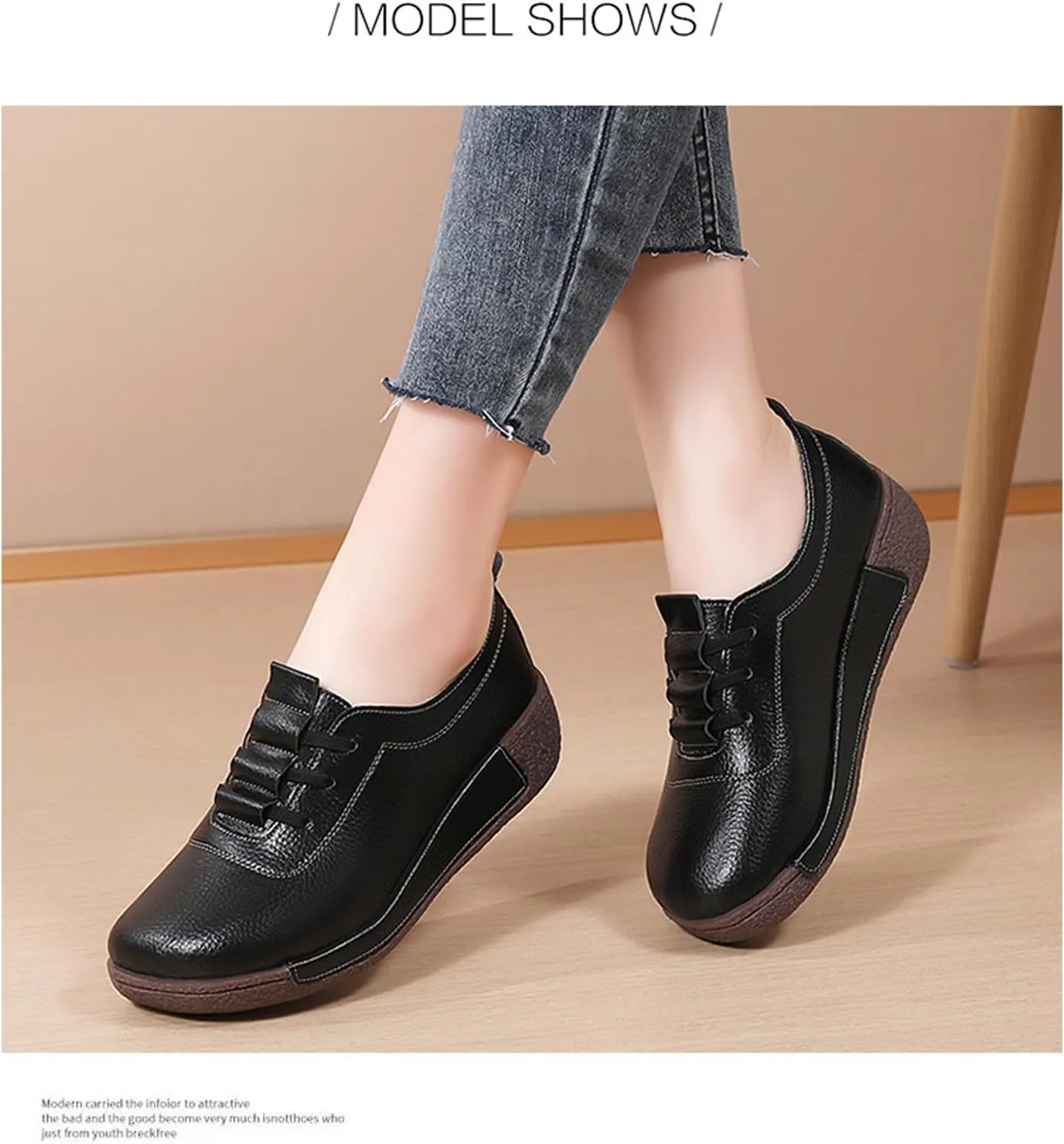 Women's Genuine Leather Lace-up Wedge Sneakers Fashion Breathable Low Top Platform Slip-on Casual Walking Shoes Comfortable Round Toe Non-Slip Work Rocker Shoes