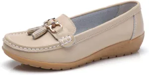 Women's Genuine Leather Platform Loafers Classic Casual Comfort Slip-On Shoes Soft Sole Dress Shoes