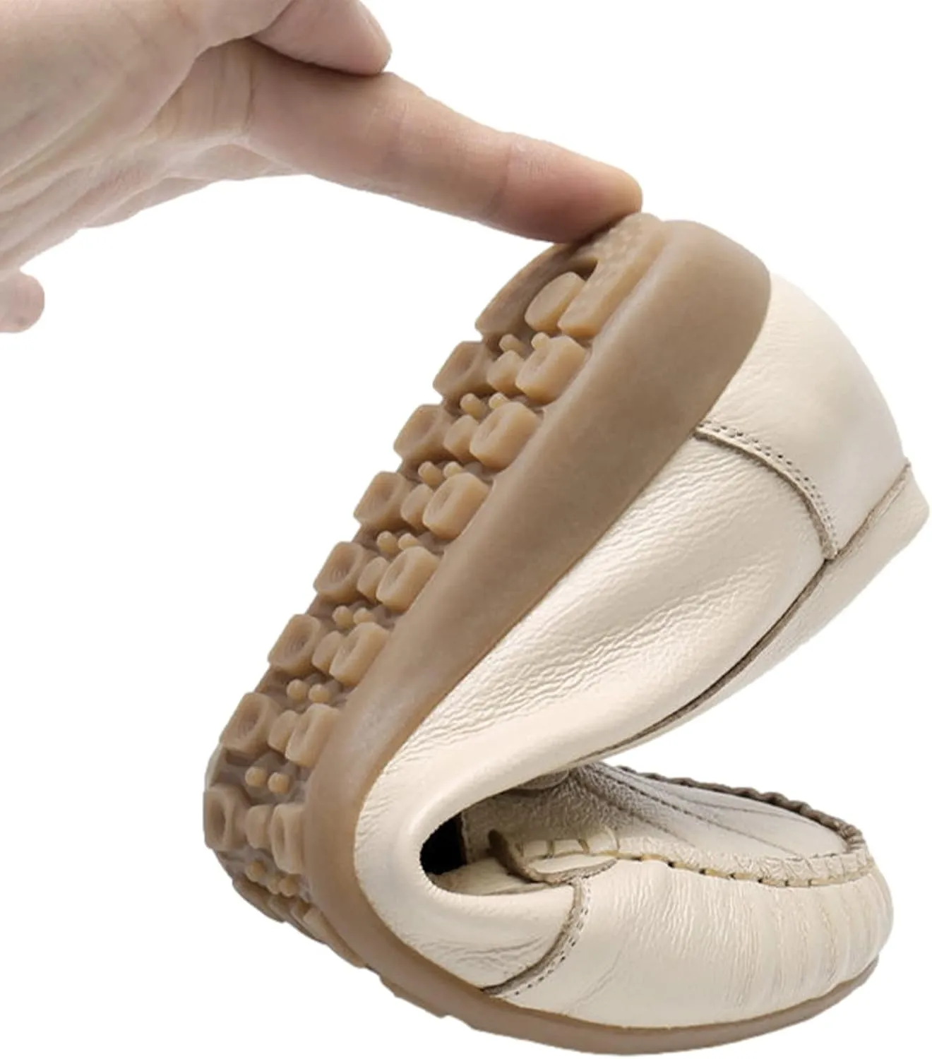 Women's Genuine Leather Soft Sole Ballerinas Slip-on Low Wedge Heel Mid-Aged Walking Shoes
