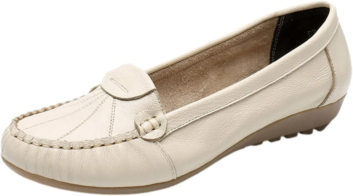 Women's Genuine Leather Soft Sole Ballerinas Slip-on Low Wedge Heel Mid-Aged Walking Shoes