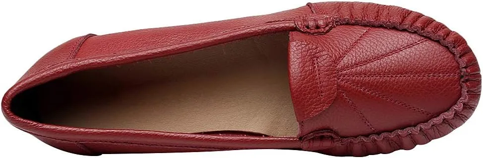 Women's Genuine Leather Soft Sole Ballerinas Slip-on Low Wedge Heel Mid-Aged Walking Shoes