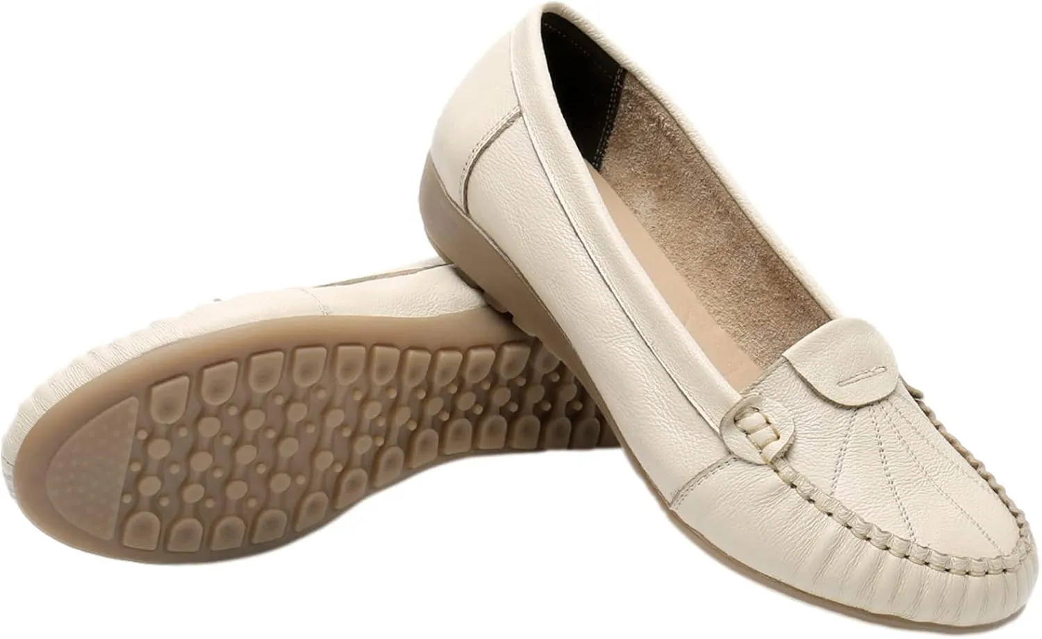 Women's Genuine Leather Soft Sole Ballerinas Slip-on Low Wedge Heel Mid-Aged Walking Shoes