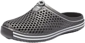 Women's Hollow Out Flat Clogs, Closed Toe Breathable Non Slip Garden Mules, Casual Beach Slide Shoes