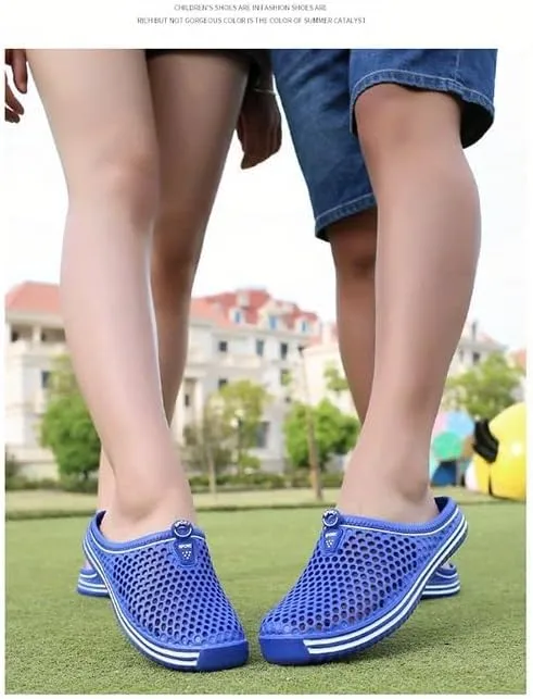 Women's Hollow Out Flat Clogs, Closed Toe Breathable Non Slip Garden Mules, Casual Beach Slide Shoes