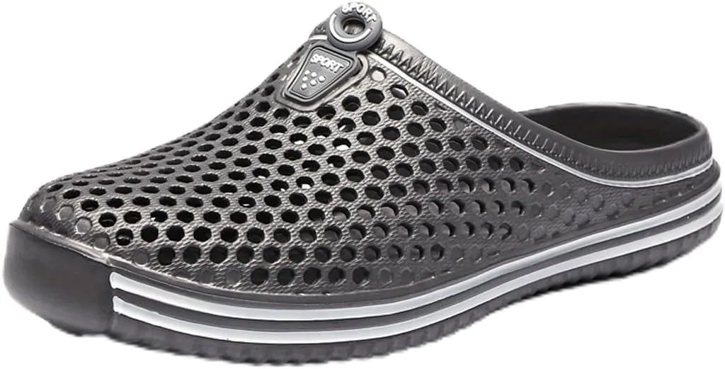 Women's Hollow Out Flat Clogs, Closed Toe Breathable Non Slip Garden Mules, Casual Beach Slide Shoes