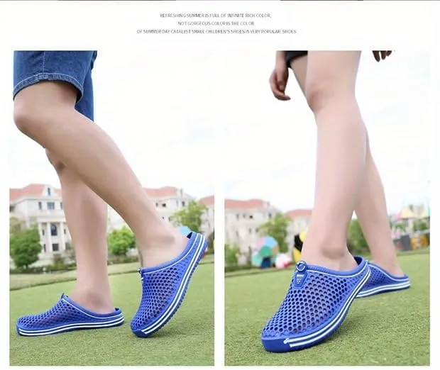 Women's Hollow Out Flat Clogs, Closed Toe Breathable Non Slip Garden Mules, Casual Beach Slide Shoes