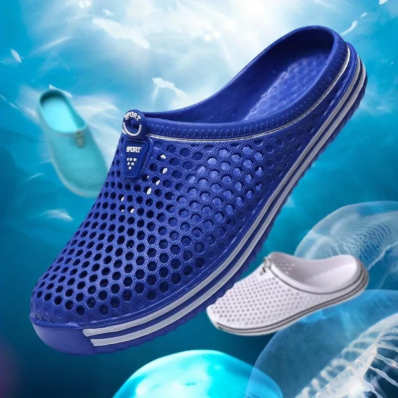 Women's Hollow Out Flat Clogs, Closed Toe Breathable Non Slip Garden Mules, Casual Beach Slide Shoes