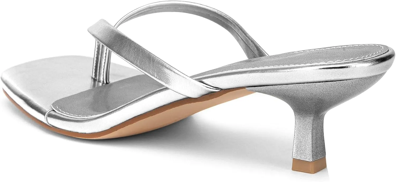 Women's Kitten Heel Sandals Square Toe Slip-On Flip Flop Heels Thong Sandals for Beach Summer
