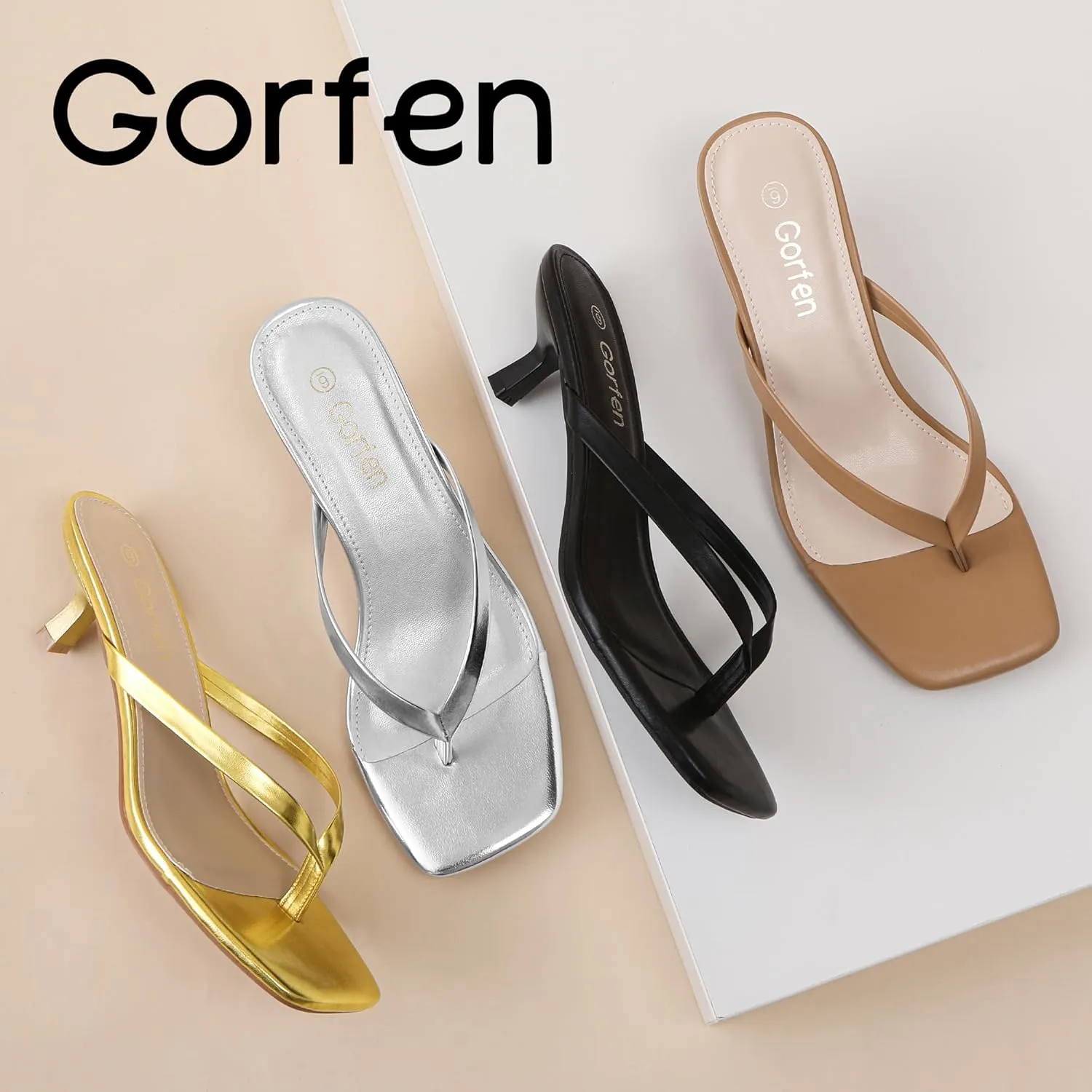 Women's Kitten Heel Sandals Square Toe Slip-On Flip Flop Heels Thong Sandals for Beach Summer