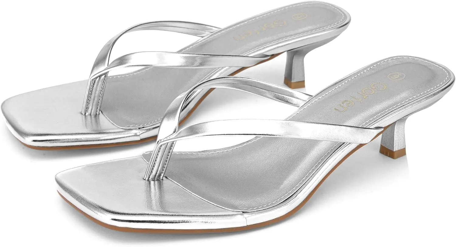 Women's Kitten Heel Sandals Square Toe Slip-On Flip Flop Heels Thong Sandals for Beach Summer
