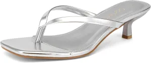 Women's Kitten Heel Sandals Square Toe Slip-On Flip Flop Heels Thong Sandals for Beach Summer