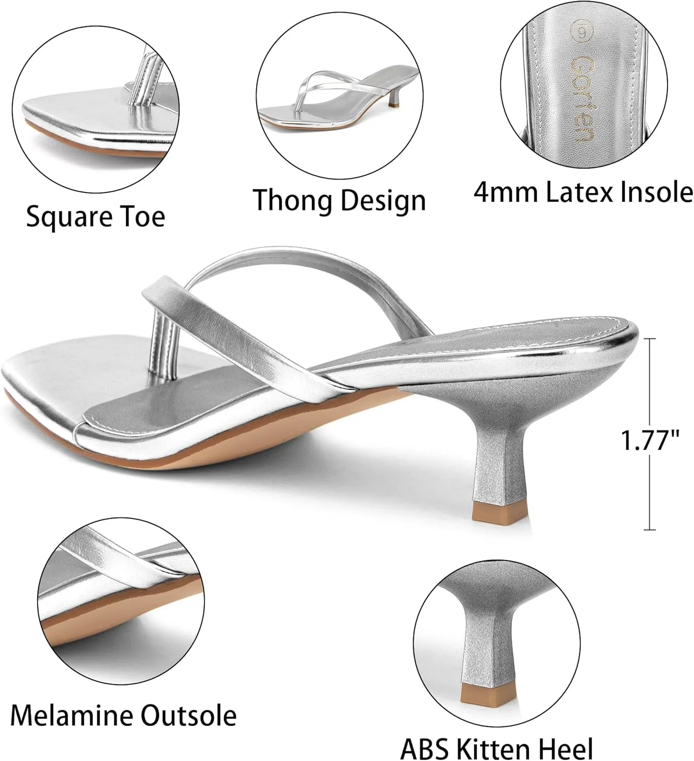 Women's Kitten Heel Sandals Square Toe Slip-On Flip Flop Heels Thong Sandals for Beach Summer