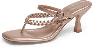 Women's Kitten Heels Open Toe Braided Strappy Heels Sexy Heeled Sandals Square Toe Thong Flip Flop 2 Inch Heel for Women