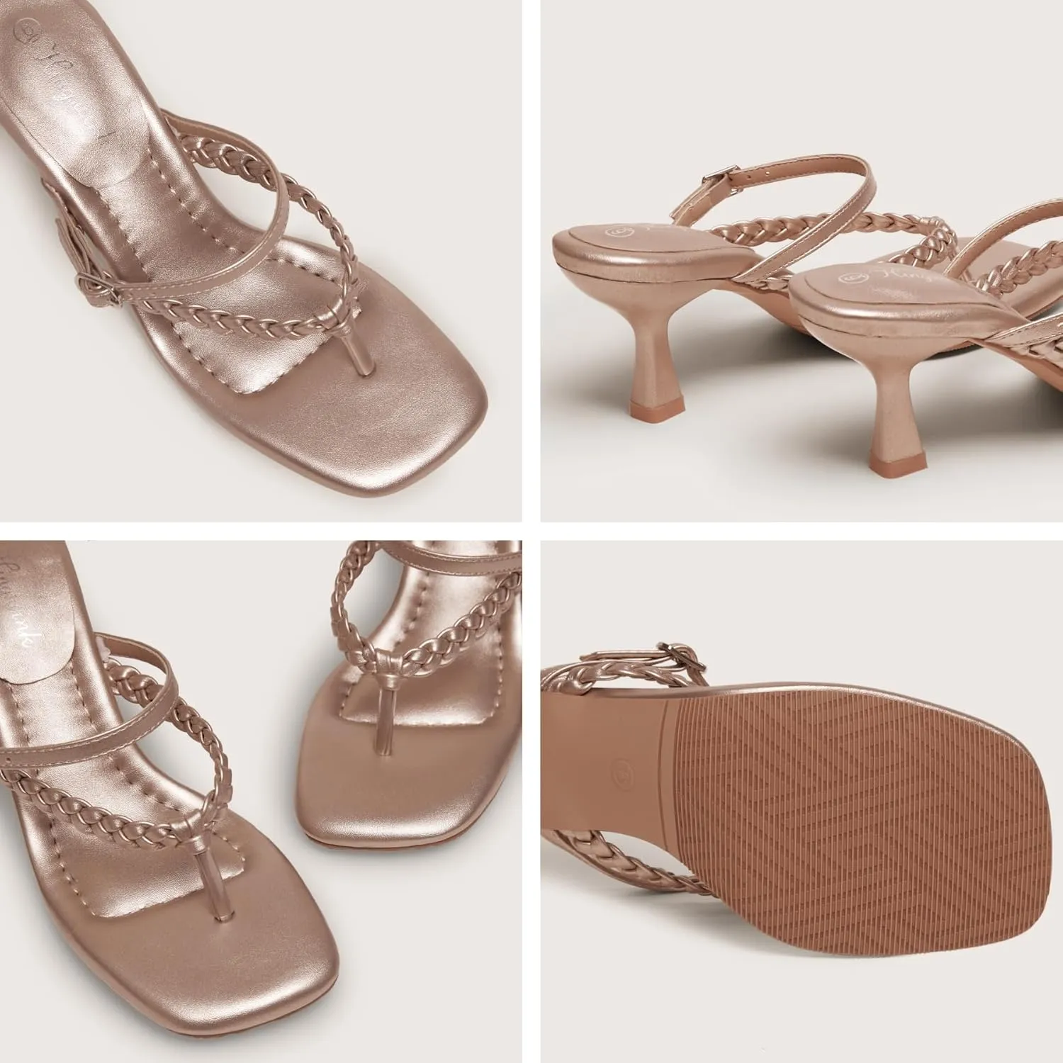 Women's Kitten Heels Open Toe Braided Strappy Heels Sexy Heeled Sandals Square Toe Thong Flip Flop 2 Inch Heel for Women