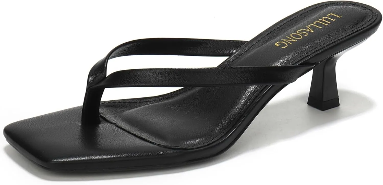 Women's Kitten Heels Sandals Square Open Toe Flip Flop Heels 1.8-2 Inch Heeled Sandals for Women