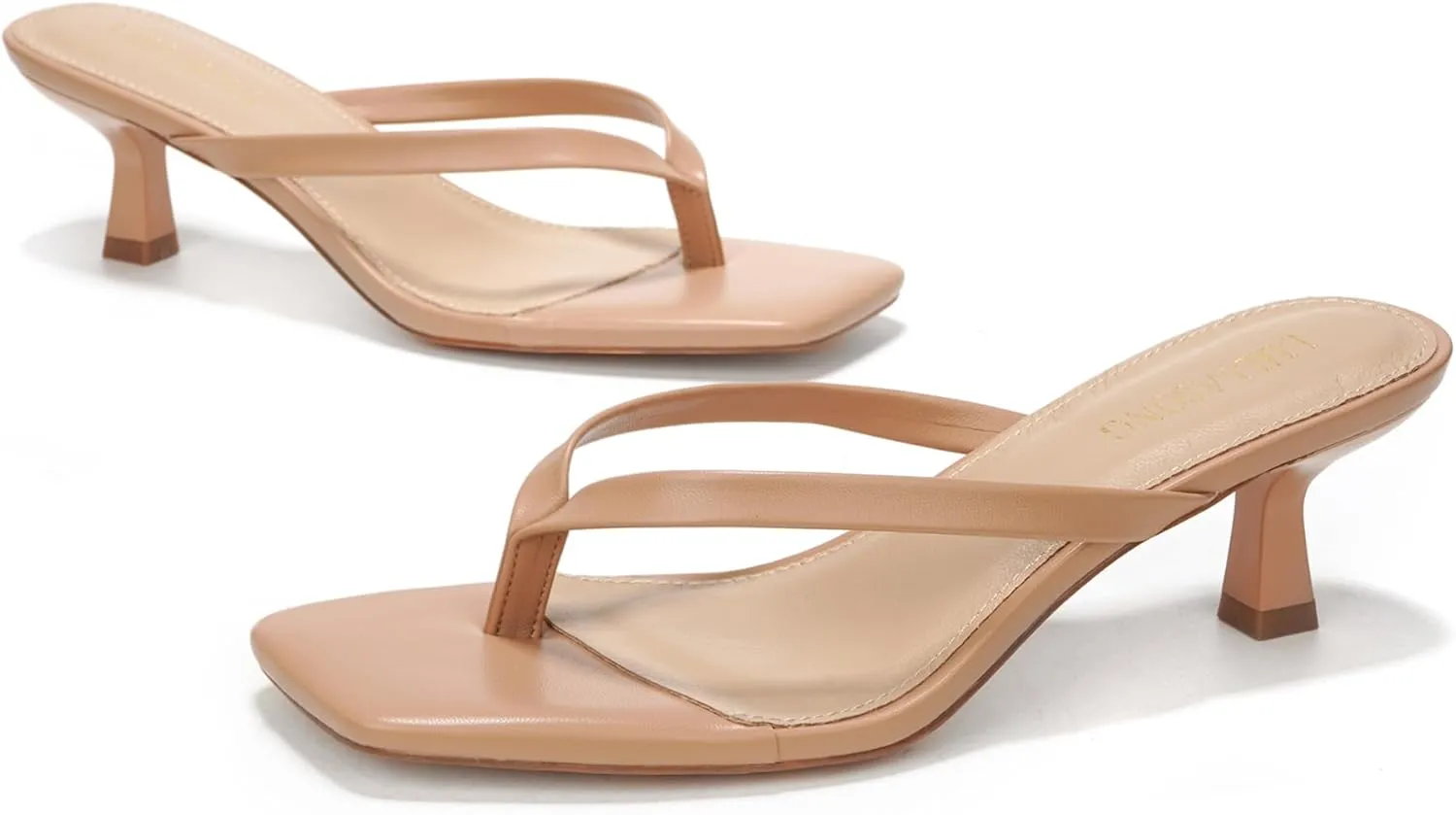 Women's Kitten Heels Sandals Square Open Toe Flip Flop Heels 1.8-2 Inch Heeled Sandals for Women