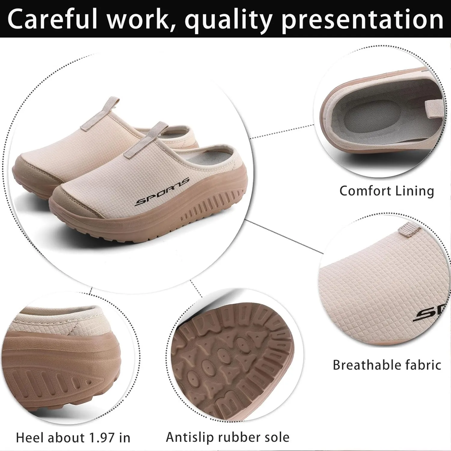 Women's Knitting Platform Slip-On Mule Walking Shoes with Arch-Support Comfort Round Toe Wedge Soft Sole Mesh Open Back Clog Rocking Shoes Lightweight Indoor Outdoor House Slippers