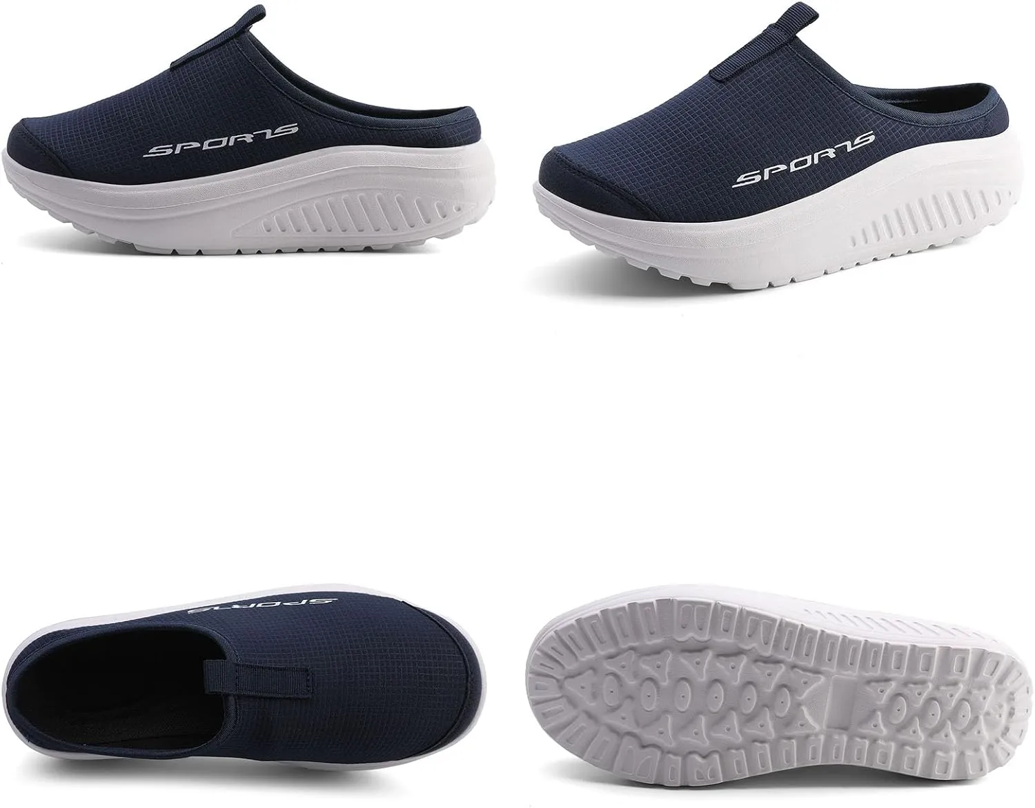 Women's Knitting Platform Slip-On Mule Walking Shoes with Arch-Support Comfort Round Toe Wedge Soft Sole Mesh Open Back Clog Rocking Shoes Lightweight Indoor Outdoor House Slippers