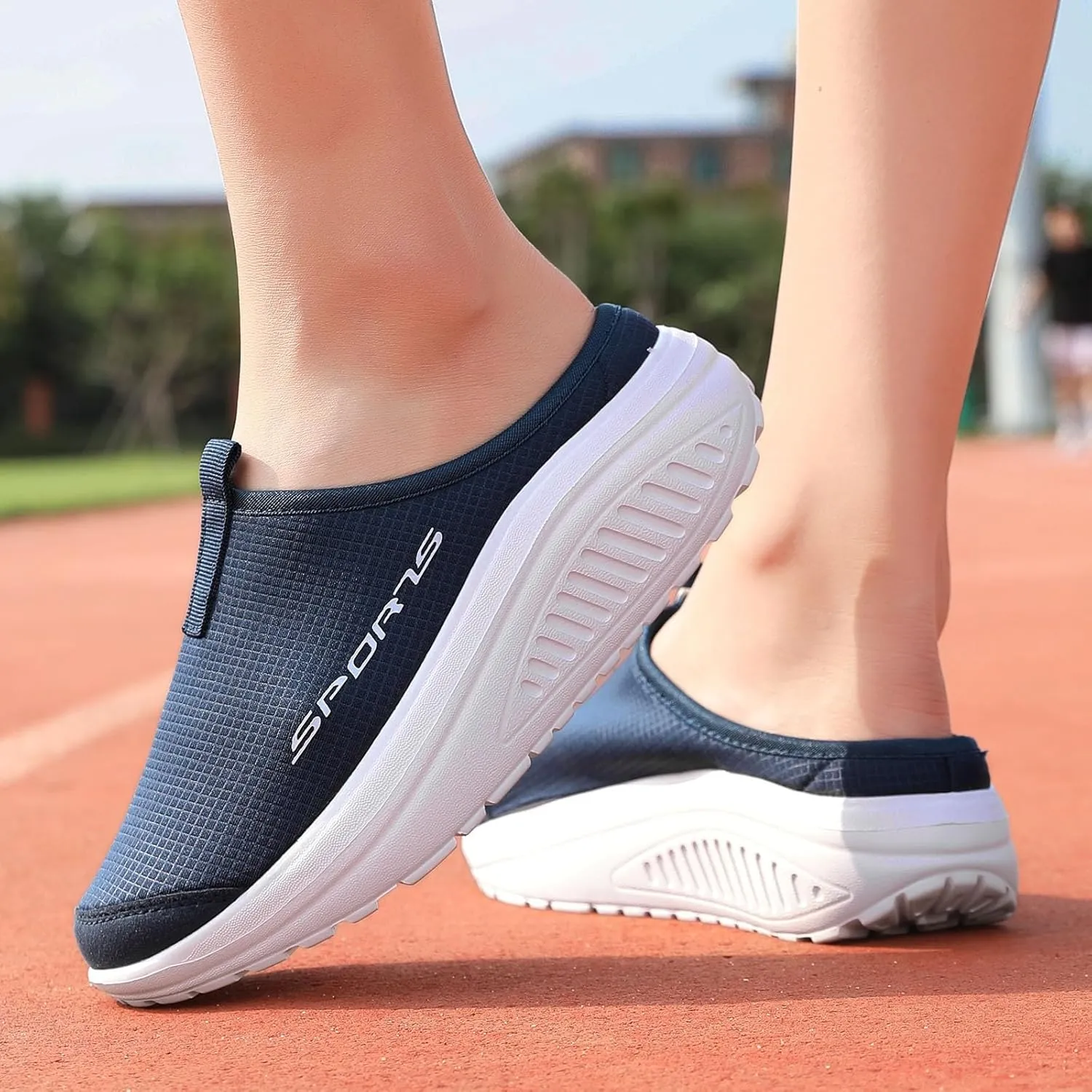Women's Knitting Platform Slip-On Mule Walking Shoes with Arch-Support Comfort Round Toe Wedge Soft Sole Mesh Open Back Clog Rocking Shoes Lightweight Indoor Outdoor House Slippers