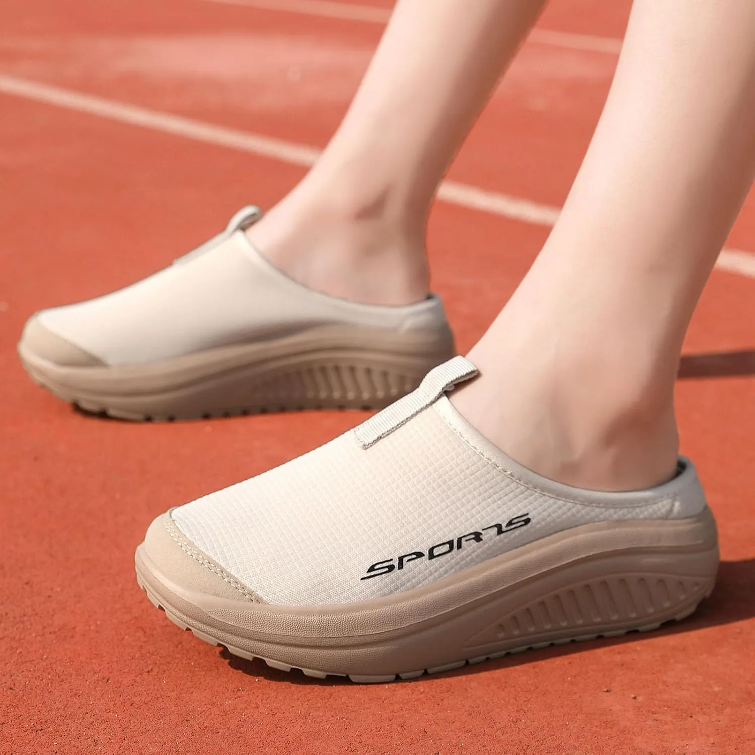 Women's Knitting Platform Slip-On Mule Walking Shoes with Arch-Support Comfort Round Toe Wedge Soft Sole Mesh Open Back Clog Rocking Shoes Lightweight Indoor Outdoor House Slippers