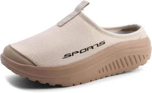 Women's Knitting Platform Slip-On Mule Walking Shoes with Arch-Support Comfort Round Toe Wedge Soft Sole Mesh Open Back Clog Rocking Shoes Lightweight Indoor Outdoor House Slippers