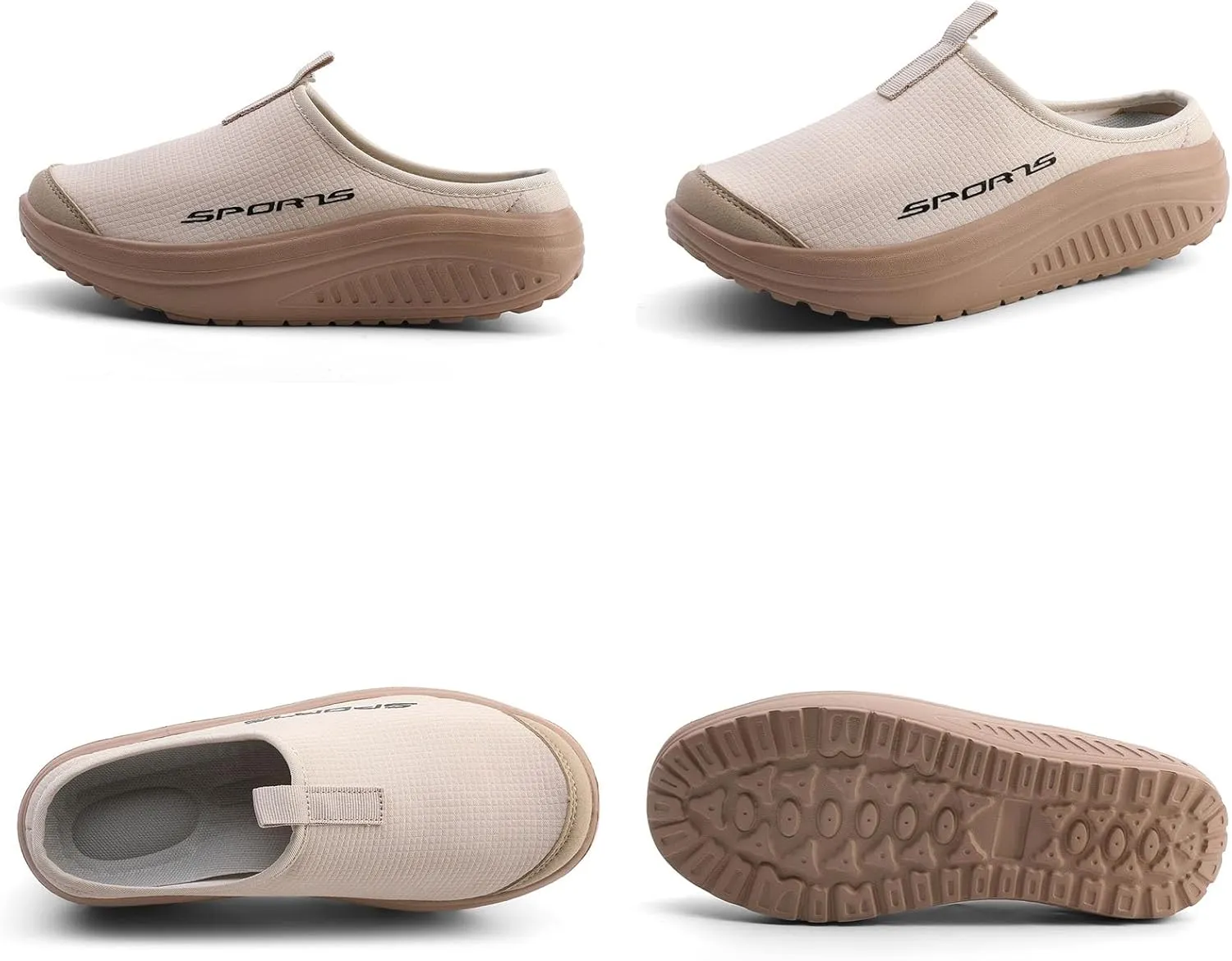 Women's Knitting Platform Slip-On Mule Walking Shoes with Arch-Support Comfort Round Toe Wedge Soft Sole Mesh Open Back Clog Rocking Shoes Lightweight Indoor Outdoor House Slippers