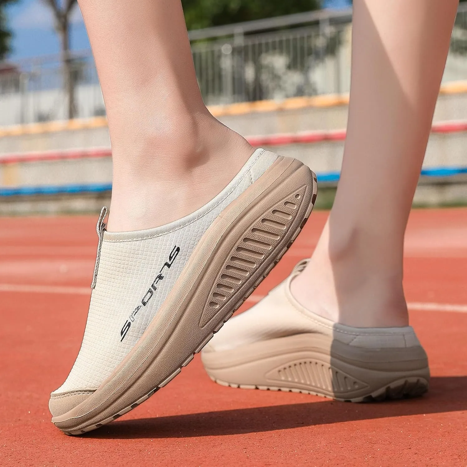 Women's Knitting Platform Slip-On Mule Walking Shoes with Arch-Support Comfort Round Toe Wedge Soft Sole Mesh Open Back Clog Rocking Shoes Lightweight Indoor Outdoor House Slippers