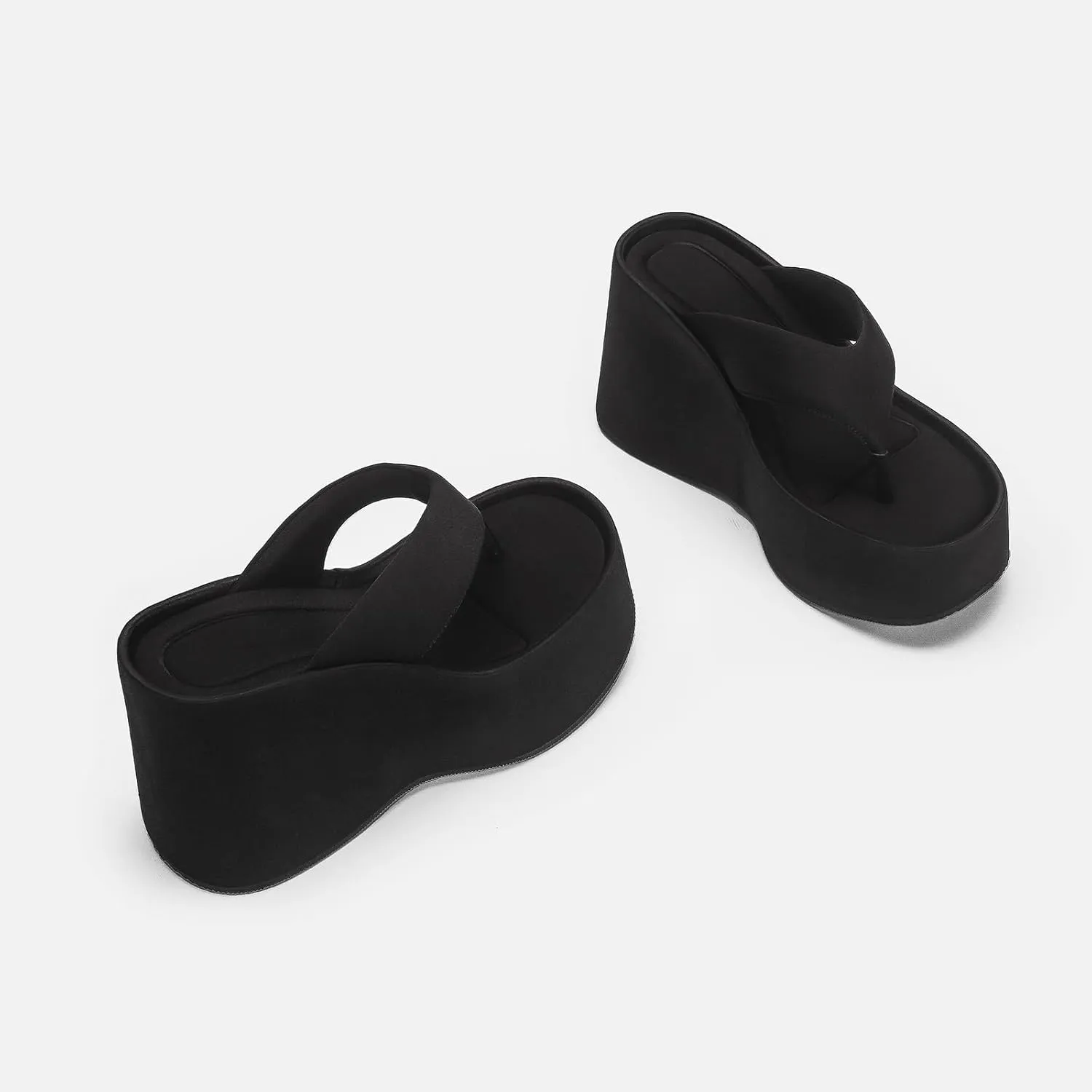 Women's Lace-Up Platform Wedge Flip Flops Summer Round Peep Toe Slip-on Platform Heel Flip Flop Sandals Casual Beach Vacation Sandals