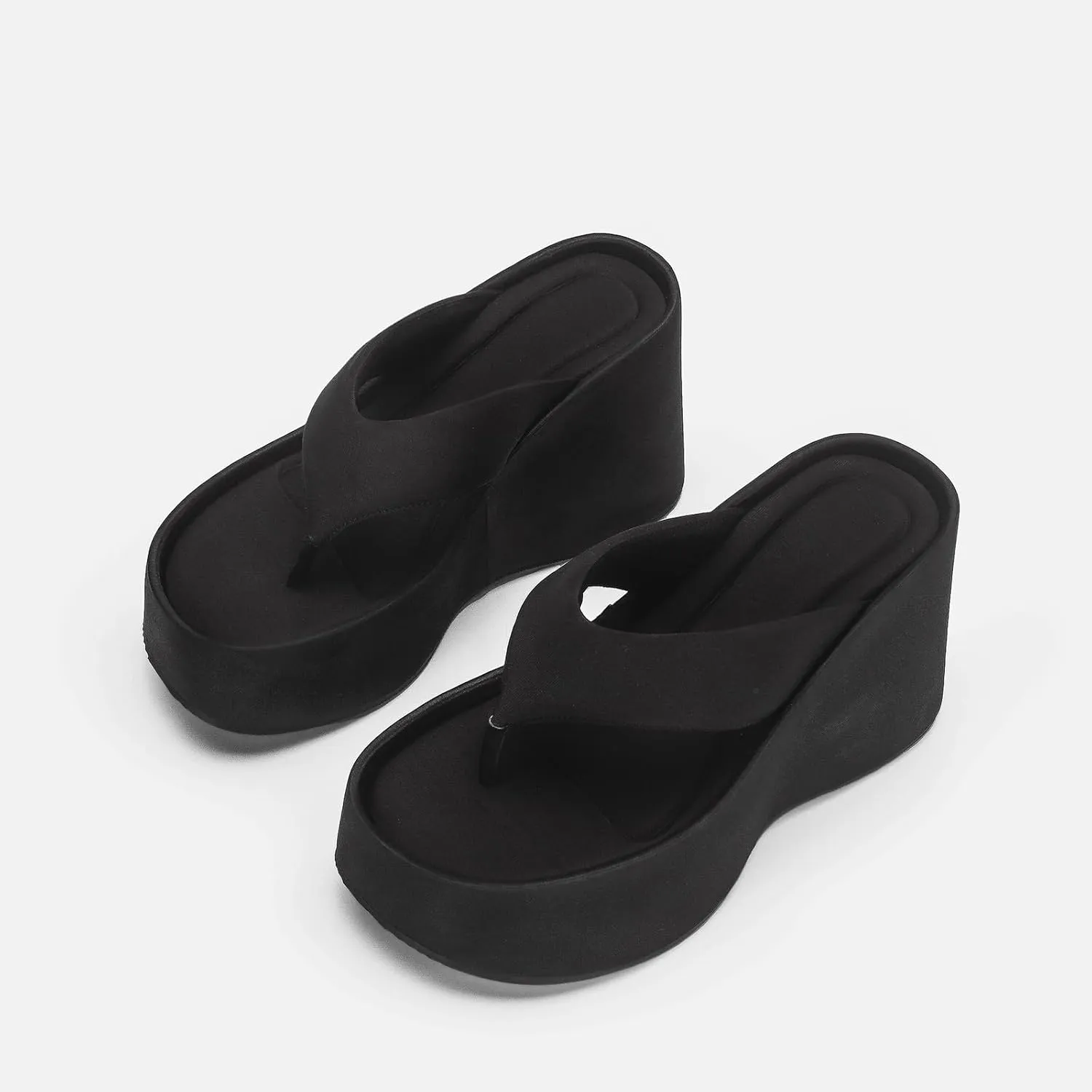 Women's Lace-Up Platform Wedge Flip Flops Summer Round Peep Toe Slip-on Platform Heel Flip Flop Sandals Casual Beach Vacation Sandals