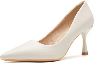 Women's Leather Slip On Kitten Heel Pumps Fashion Pointed Toe Mid Heels Business Work Office Dress Shoes Daily Breathable Non-Slip Pumps