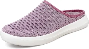 Women's Mesh Breathable Flat Mule Shoes Closed Round Toe Knit Backless Slip On Softsole Lightweight Walking Shoes for Vacation Work