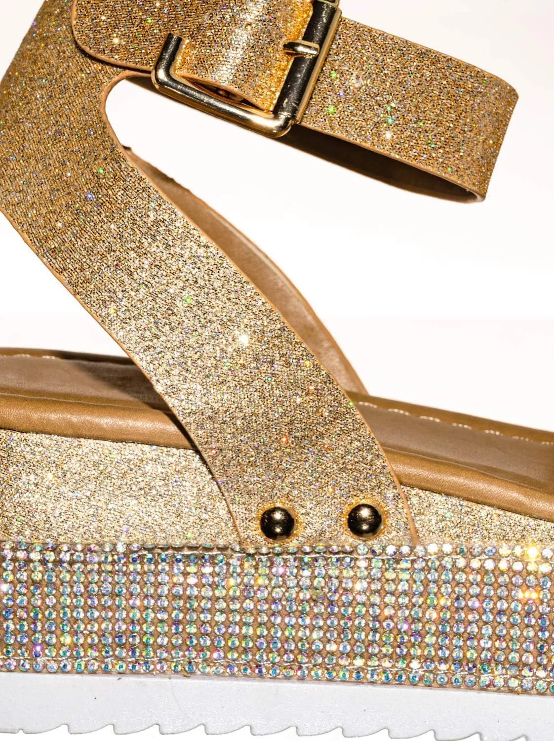 Women's Open Toe Sandals Rhinestone Glitter Fashion Flatform Sandal Ankle Strap Crystal Platform Summer Casual Sparkly Shoes