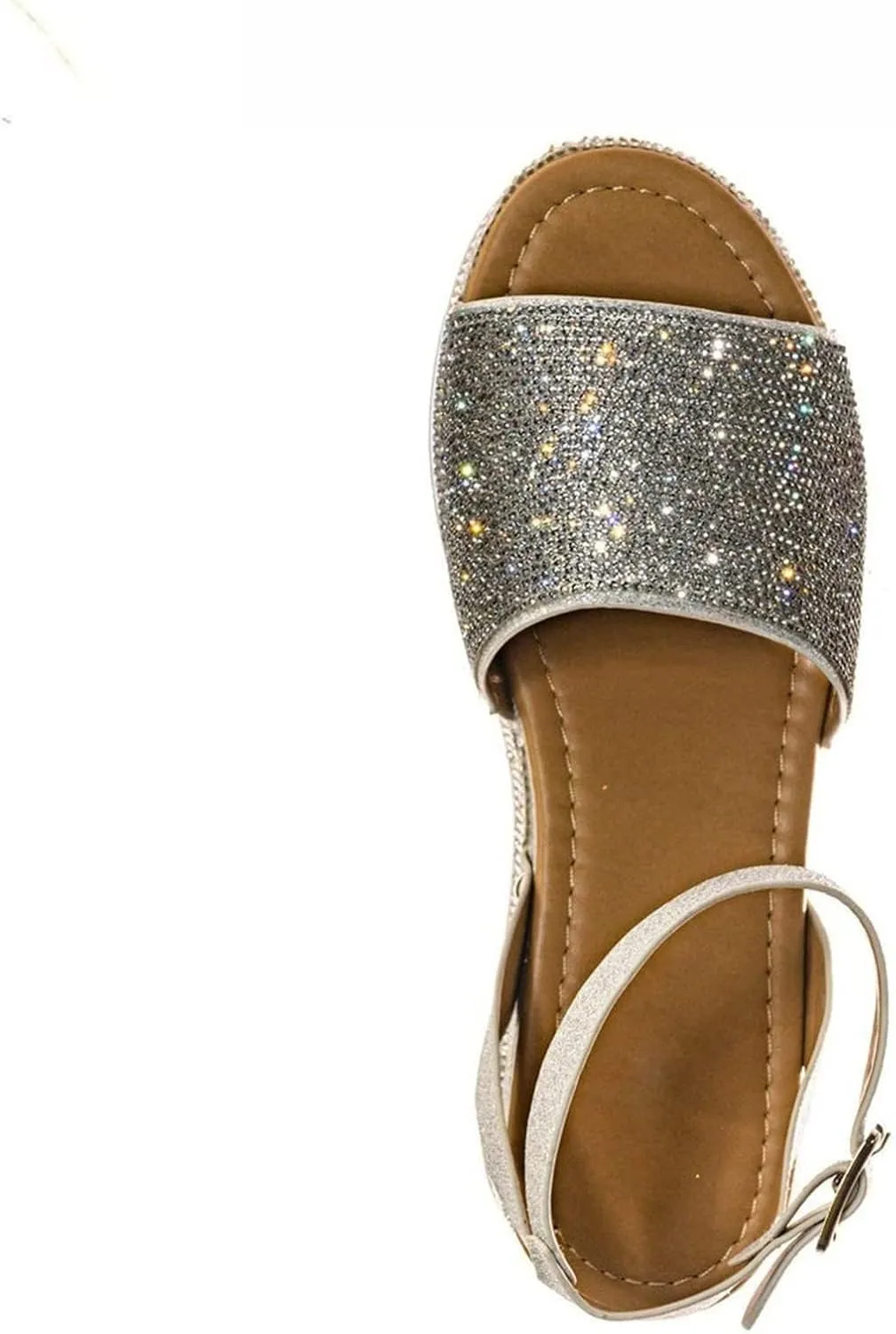 Women's Open Toe Sandals Rhinestone Glitter Fashion Flatform Sandal Ankle Strap Crystal Platform Summer Casual Sparkly Shoes