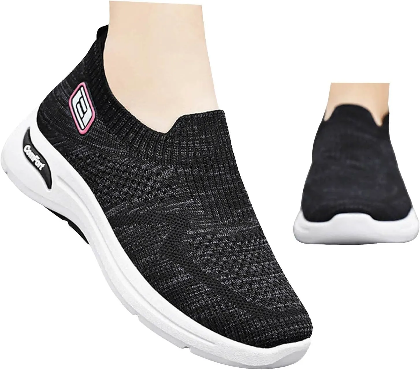 Womens Orthopedic Sneakers Slip On Running Tennis Shoes Breathable Woven Nurse Shoes Casual Air Cushion Walking Shoes