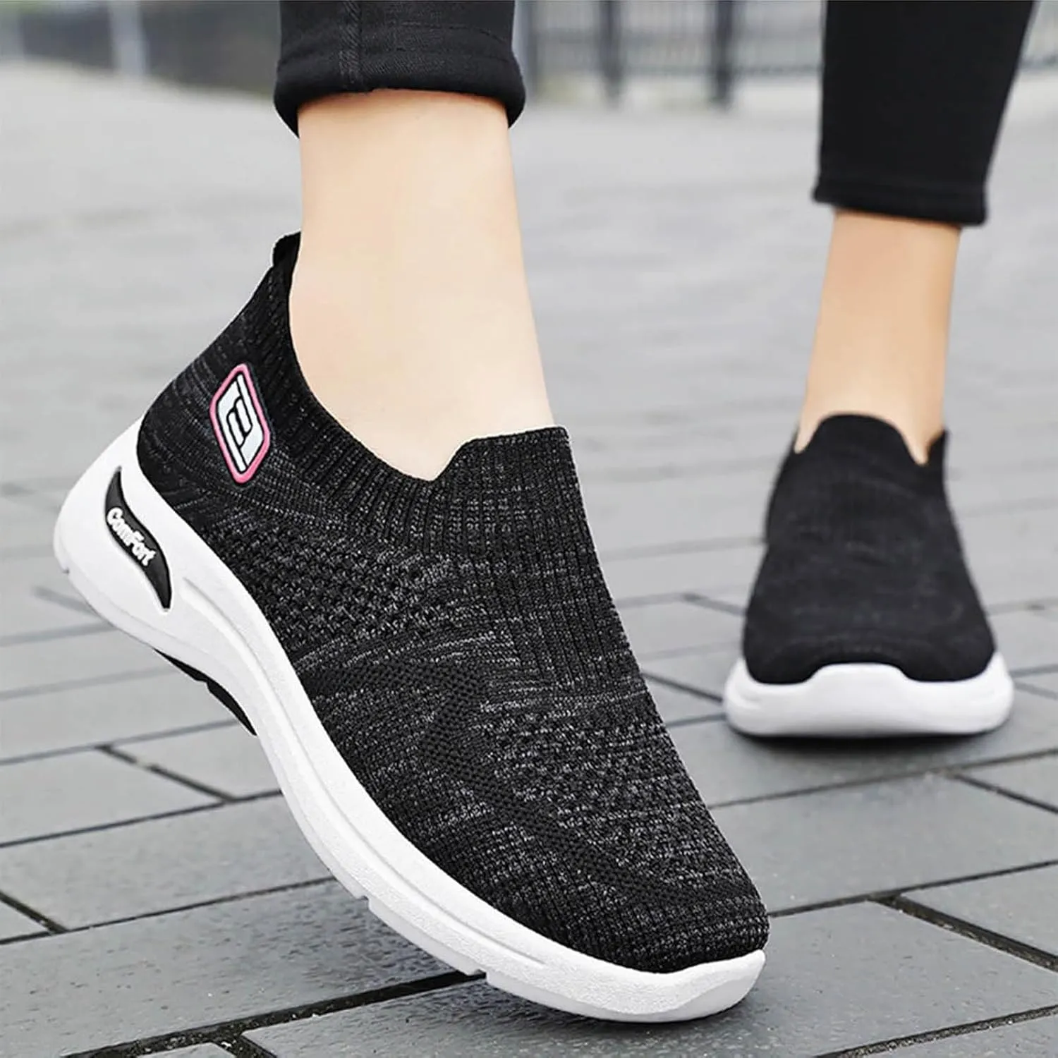 Womens Orthopedic Sneakers Slip On Running Tennis Shoes Breathable Woven Nurse Shoes Casual Air Cushion Walking Shoes