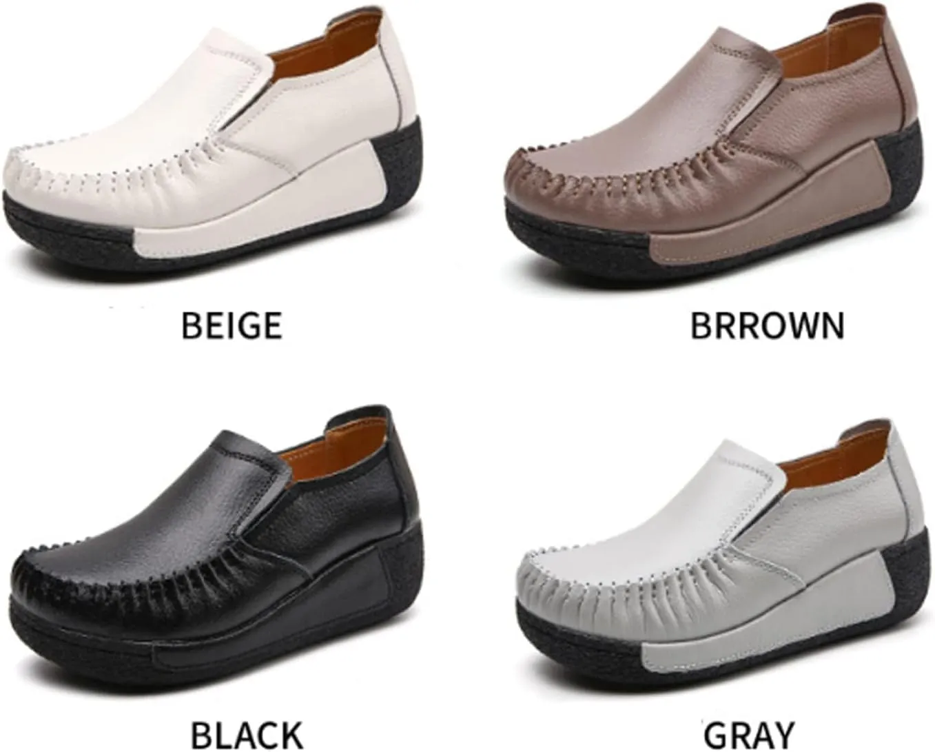 Women's Platform Leather Loafers, Breathable Non-Slip Good Arch Work Nurse Shoes, Rocking Walking Slip-On