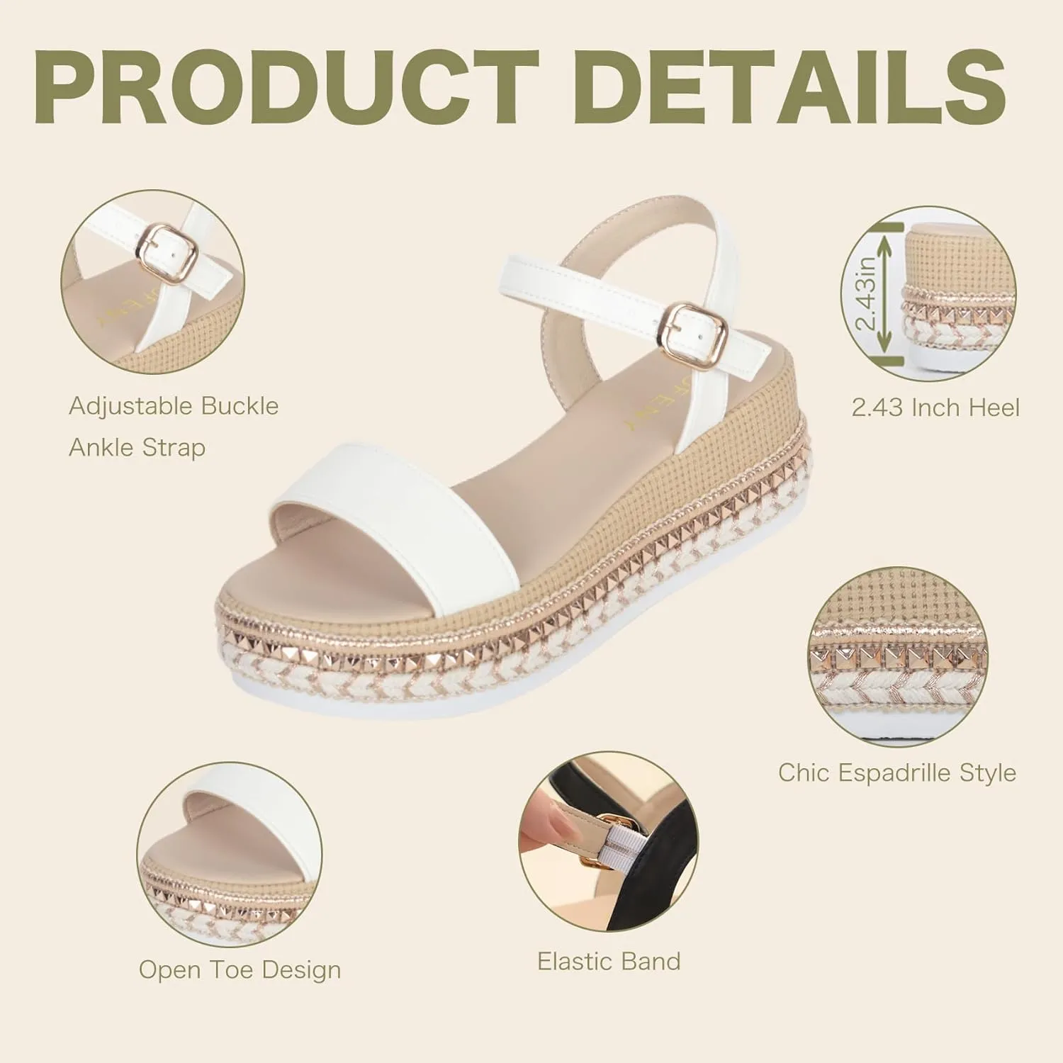 Women's Platform Sandals Buckle Ankle Strap Espadrille Open Toe Boho Wedge Sandals Size 6-11