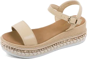 Women's Platform Sandals Buckle Ankle Strap Espadrille Open Toe Boho Wedge Sandals Size 6-11