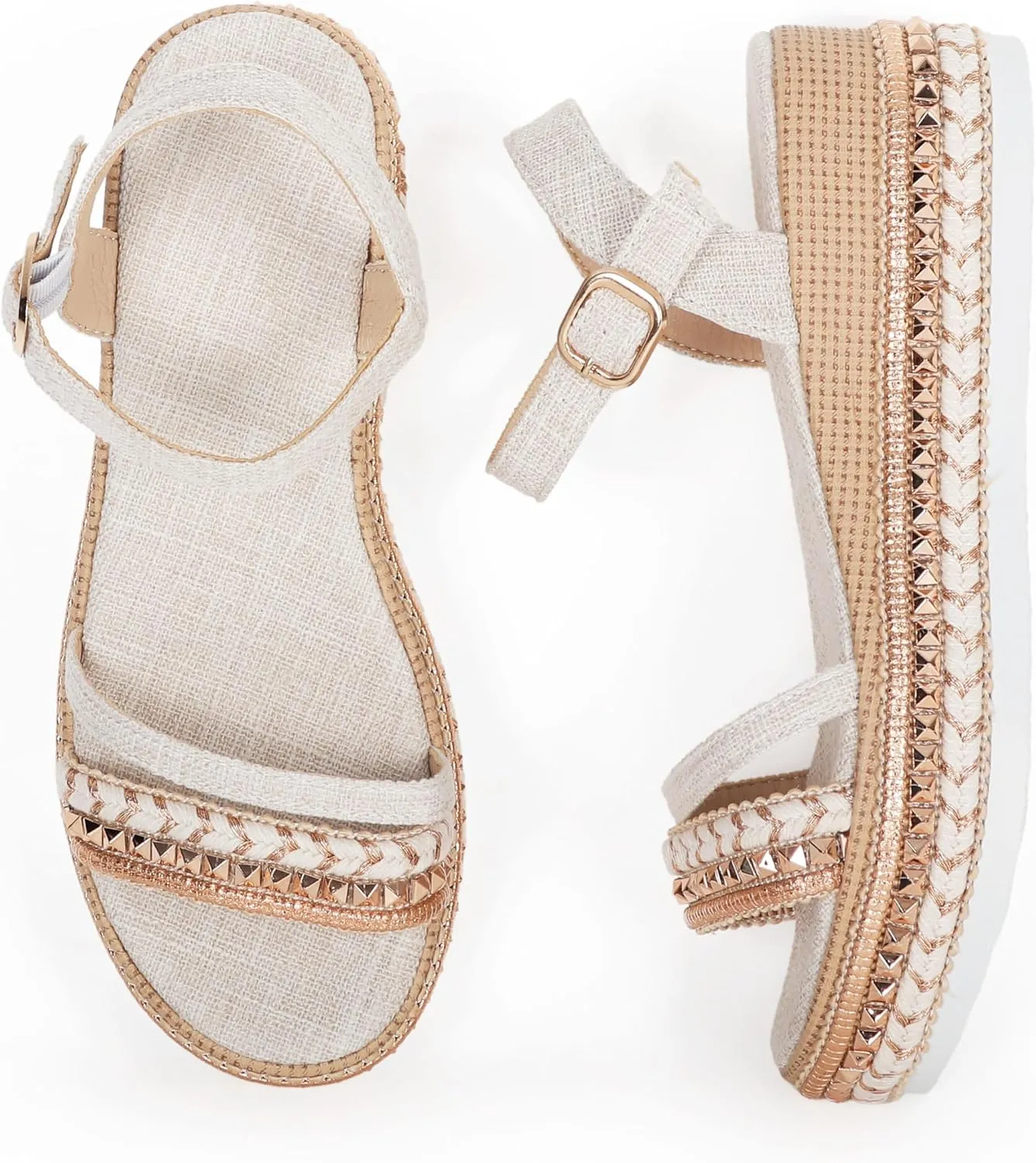 Women's Platform Sandals Buckle Ankle Strap Espadrille Open Toe Boho Wedge Sandals Size 6-11