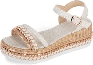 Women's Platform Sandals Buckle Ankle Strap Espadrille Open Toe Boho Wedge Sandals Size 6-11