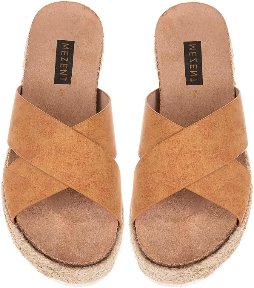 Women'S Platform Sandals Slides Espadrilles Sandals Flatform Slippers Casual Platform Slides for Women Footbed Open Toe Wedges Sandals
