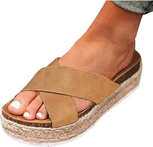Women'S Platform Sandals Slides Espadrilles Sandals Flatform Slippers Casual Platform Slides for Women Footbed Open Toe Wedges Sandals