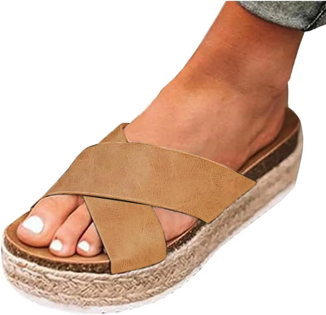 Women'S Platform Sandals Slides Espadrilles Sandals Flatform Slippers Casual Platform Slides for Women Footbed Open Toe Wedges Sandals