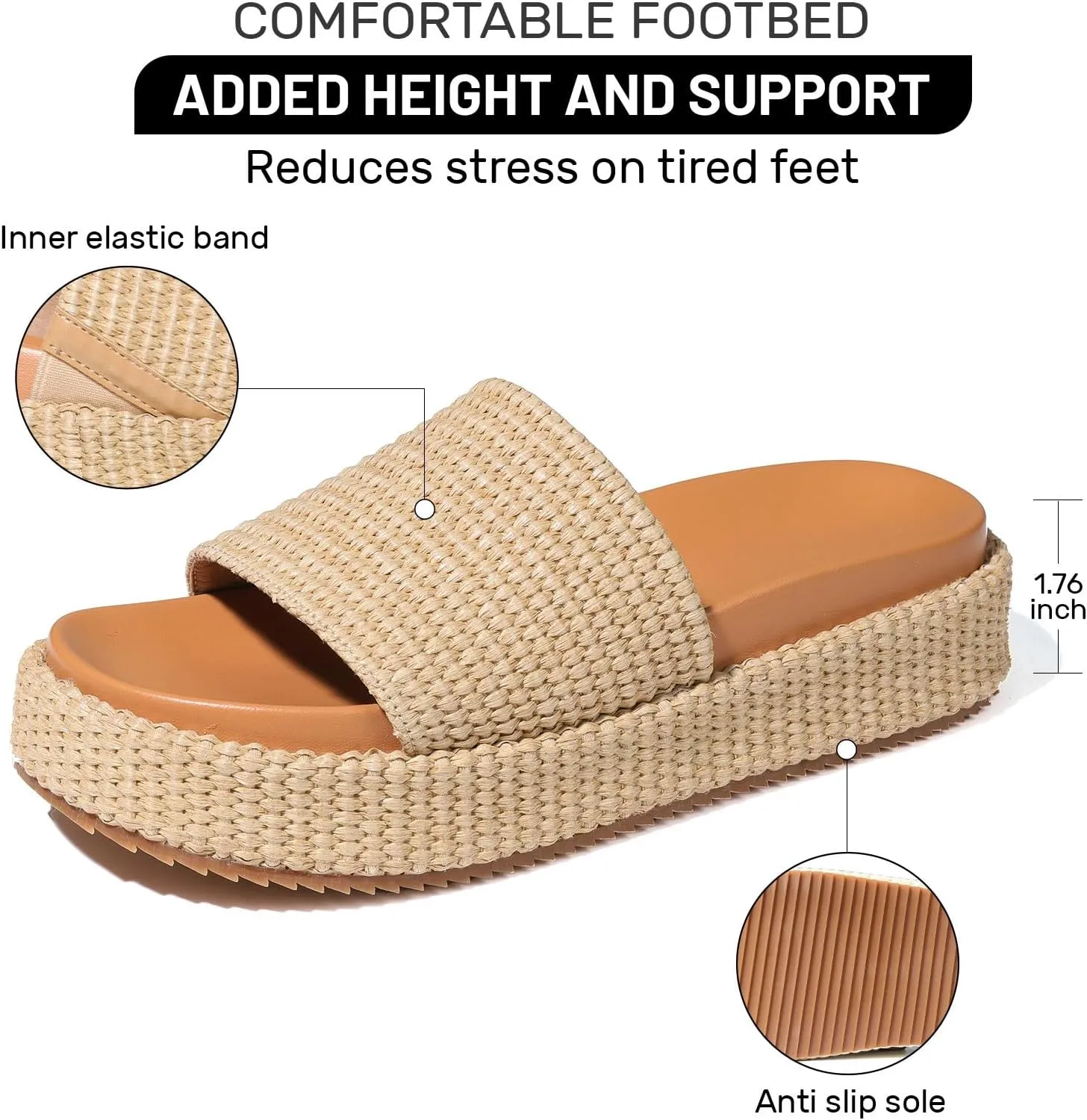 Women's Platform Wedge espadrille slides Summer Beach Cute Raffia Slip On Woven Dress Slides Open Toe Comfortable Resort Wear Trending 2025