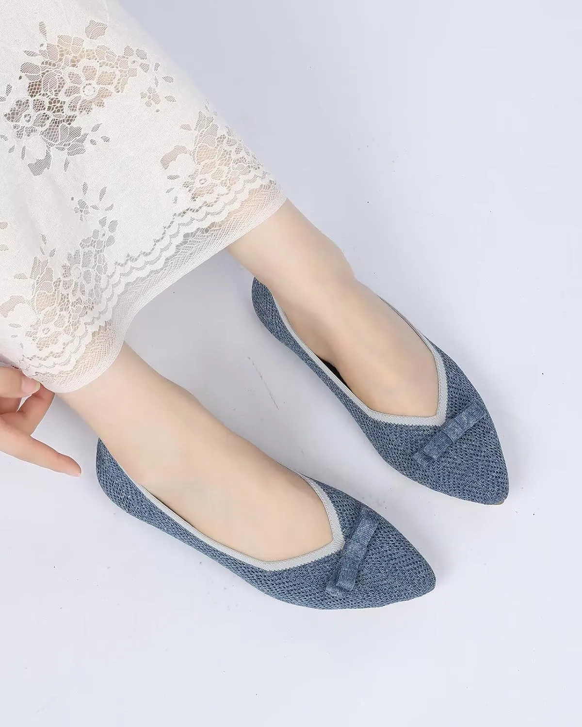 Women's Pointed Toe Flats Knit Dress Slip-on Ballet Flats Shoes Comfort Classic Work Business Office Shoes