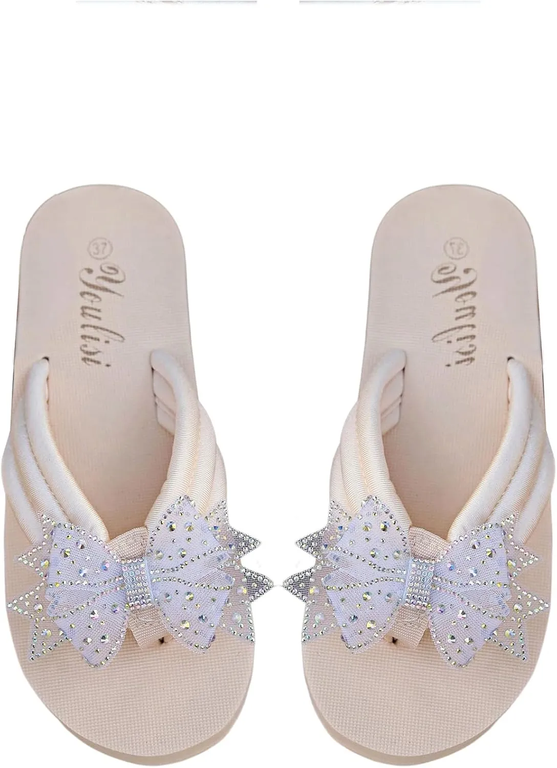 Women's Rhinestone Bow Thong Sandals Toe Post Open Toe Dressy Flip Flop Sandals
